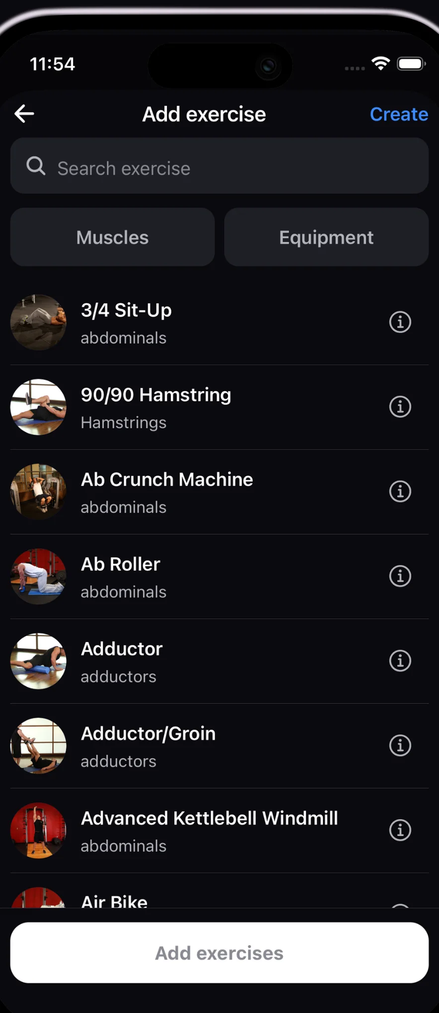 Spotter exercise library screen